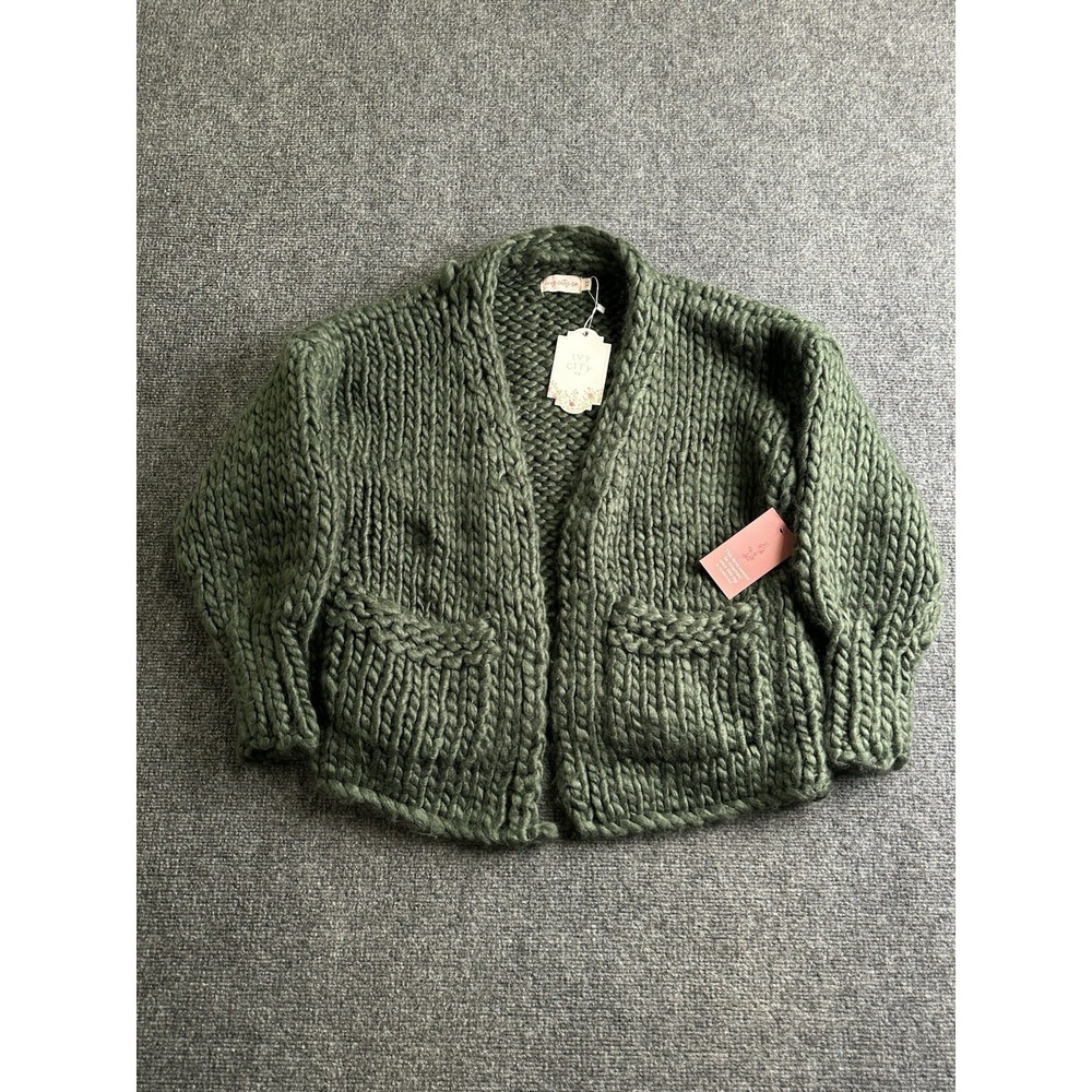 Womens Ivy City Co Chunky Knit Open Cardigan Green XS NWT